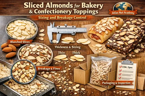 Sliced Almonds for Bakery & Confectionery Toppings: Sizing and Breakage Control - Almond Industrial Applications — Atlas Nut Supply